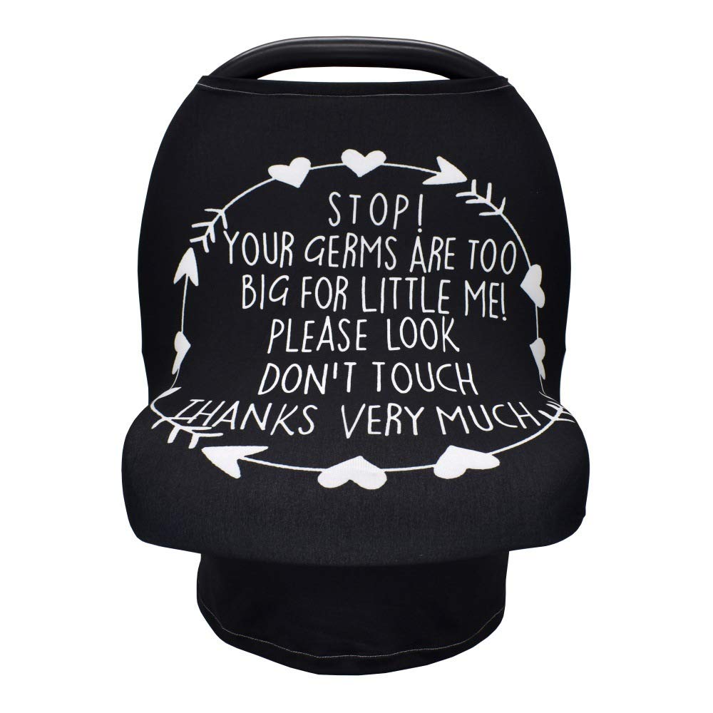 Baby Car Seat Cover Breastfeeding Nursing Covers Scarf with Safety Warning No Touching Sign Infant Soft Breathable Stretchy Infant Car Seat Canopy Cover Shopping Cart Stroller Carseat Covers