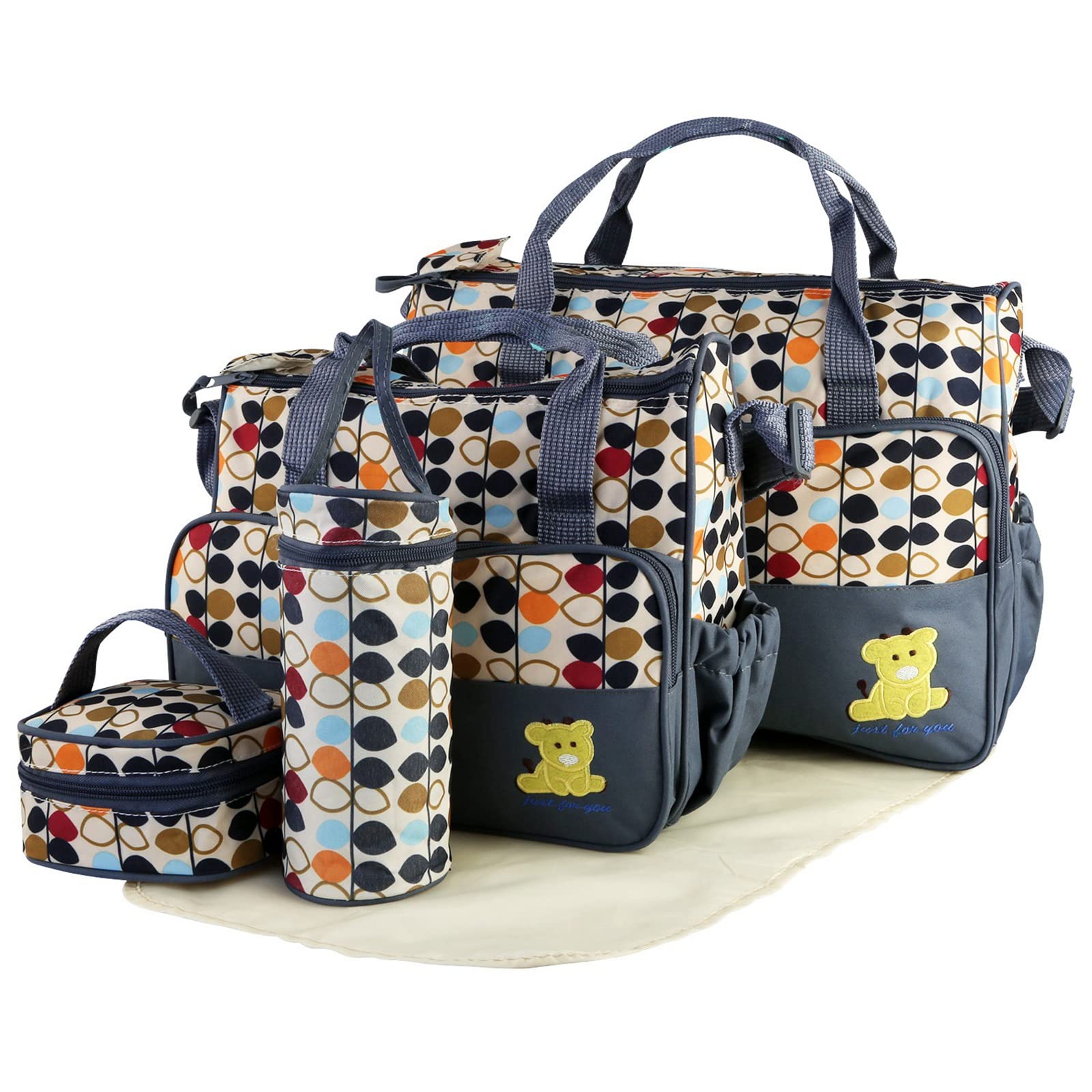 KOCASO 5PCS Baby Nappy Diaper Bags Set Mummy Diaper Shoulder Bags (Grey)