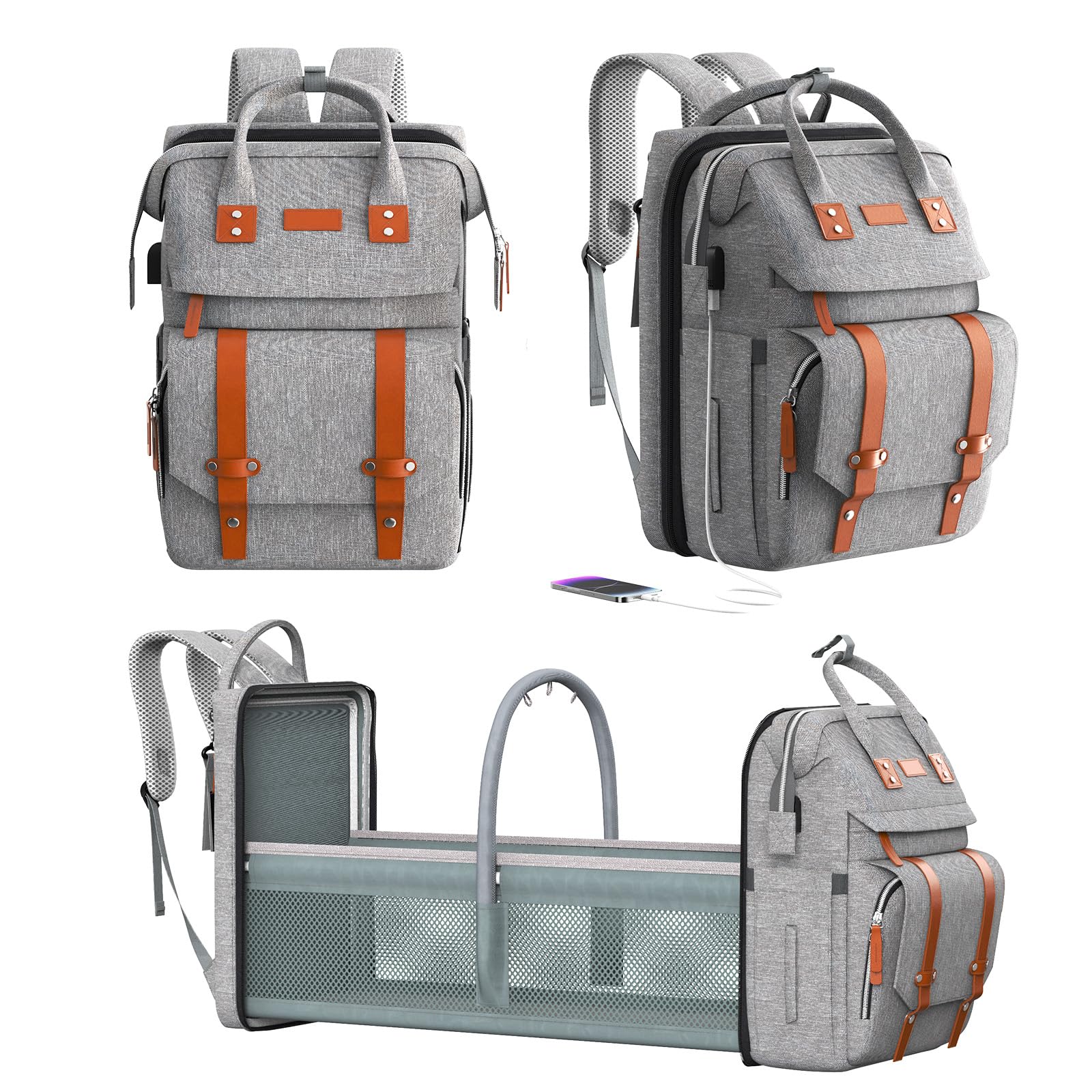 RECALLA Diaper Bag Backpack with Changing Station (Grey)
